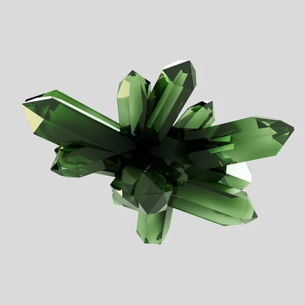 3D illustration of moss green artificial mineral crystals