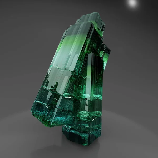 3D illustration of green tourmaline mineral crystals