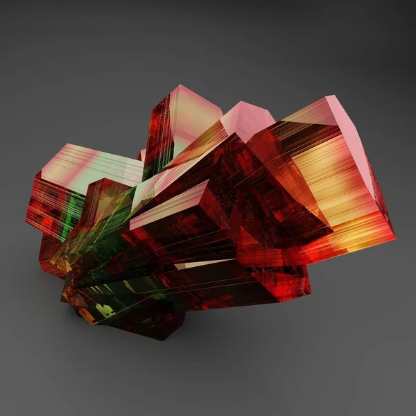 3D illustration of red-orange tourmaline mineral crystals