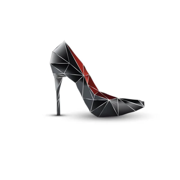 Geometrische kristallen schoen. Mode geïsoleerde zwarte en rode vrouwelijke schoen op een hoge hiel. Vectorontwerp — Stockvector
