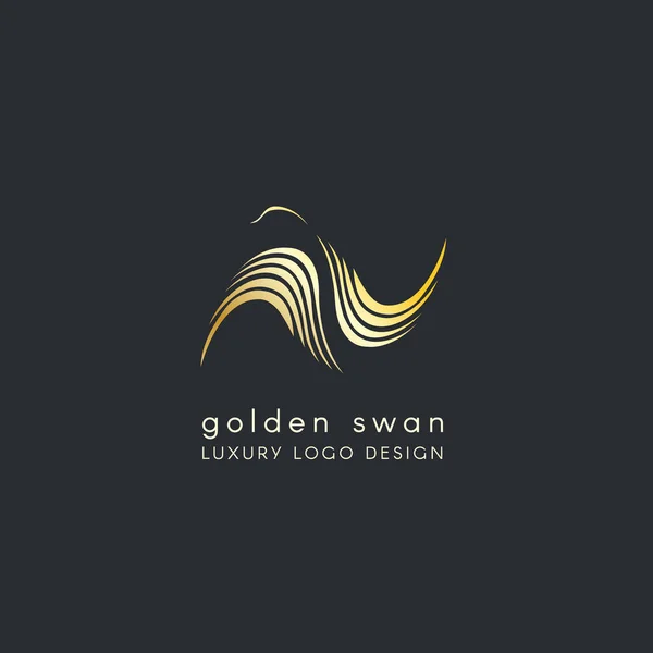 Design de logotipo de luxo de Golden Swan com asas distendidas. Logótipo estilizado. Modelo de projeto vetorial — Vetor de Stock
