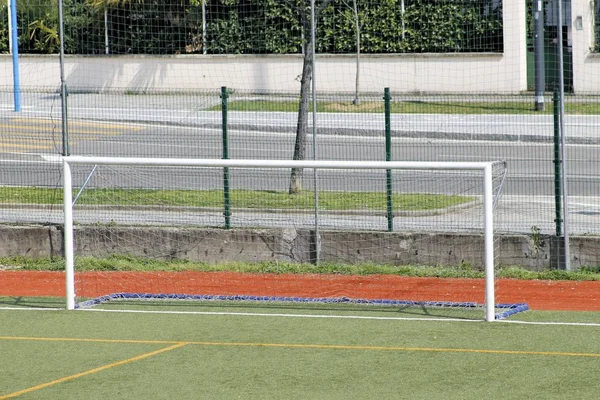 Ποδόσφαιρο Γκολ Στον Τομέα Του Αθλητισμού — Φωτογραφία Αρχείου