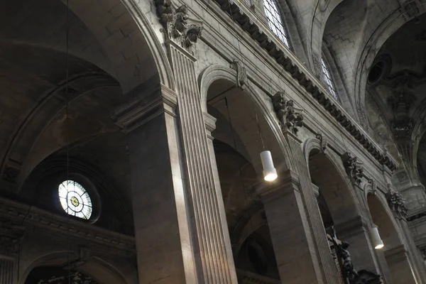 Interior Saint Sulpice Roman Catholic Church Paris East Side Place — стоковое фото