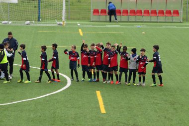 Brescia, İtalya - 01 Kasım 2018: çocuklar Şampiyonası'nda genç futbolcular için oyun