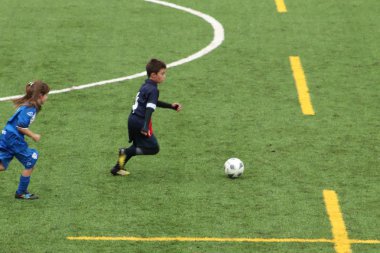 Brescia, İtalya - 01 Kasım 2018: çocuklar Şampiyonası'nda genç futbolcular için oyun