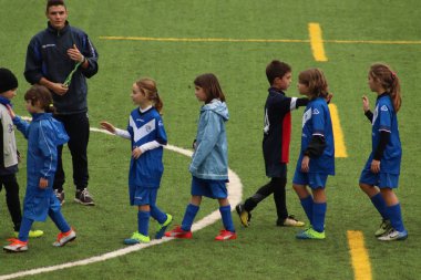 Brescia, İtalya - 01 Kasım 2018: çocuklar Şampiyonası'nda genç futbolcular için oyun