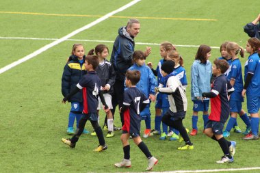 Brescia, İtalya - 01 Kasım 2018: çocuklar Şampiyonası'nda genç futbolcular için oyun