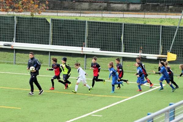 Brescia Itália Novembro 2018 Crianças Jogando Campeonato Para Jovens Futebolistas — Fotografia de Stock