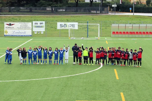 Brescia Itália Novembro 2018 Crianças Jogando Campeonato Para Jovens Futebolistas — Fotografia de Stock