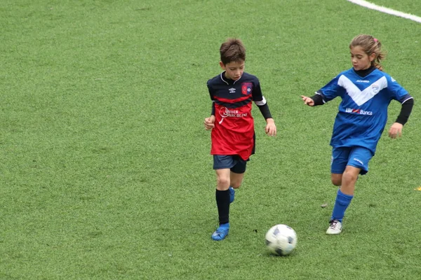 Brescia Itália Novembro 2018 Crianças Jogando Campeonato Para Jovens Futebolistas — Fotografia de Stock