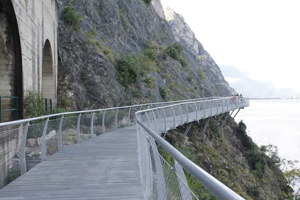 Carretera Para Bicicletas Sendero Sobre Lago Garda Limone Sul Garda — Foto de Stock