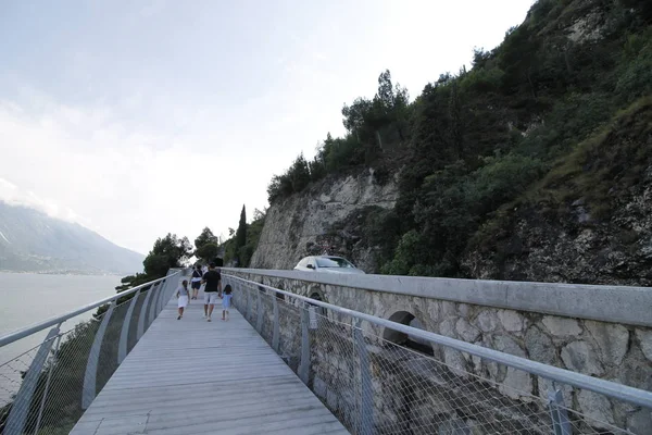 Weg Van Fiets Voetpad Gardameer Limone Sul Garda Lombardije Italië — Stockfoto