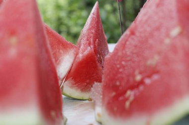 Dilim karpuz bir tabloda, meyve yaz konsepti