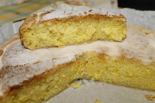 Fragment Gâteau Riz Fait Maison Sur Assiette Gros Plan — Photo