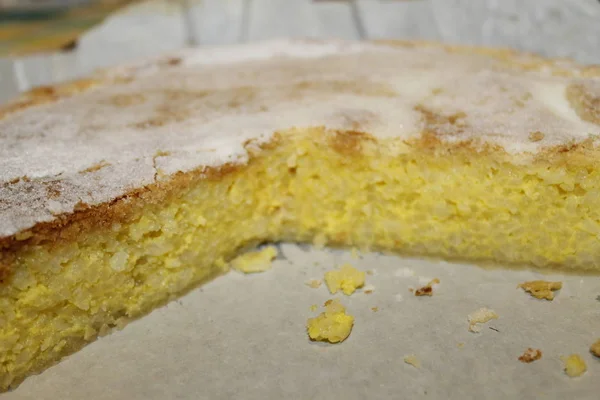 Fragment Gâteau Riz Fait Maison Sur Assiette Gros Plan — Photo