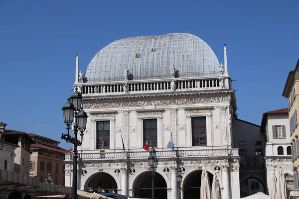 View at the building of City hall (Loggia Palace)in Brescia. Brescia is a city   in northern Italy.