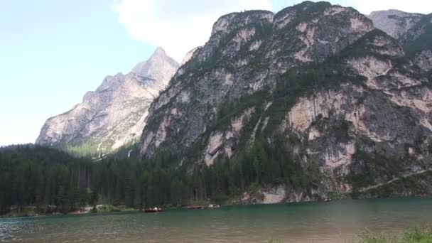 Lago Braies Verão Maior Lago Natural Dolomites Tirol Sul Itália — Vídeo de Stock