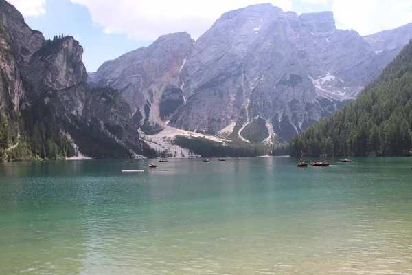 Jezioro Braies Latem Największe Naturalne Jezioro Dolomitach Południowy Tyrol Włochy — Zdjęcie stockowe