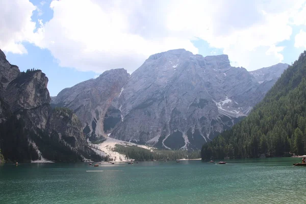 Braies Sjön Sommaren Största Naturliga Sjön Dolomiterna Sydtyrolen Italien Europa — Stockfoto