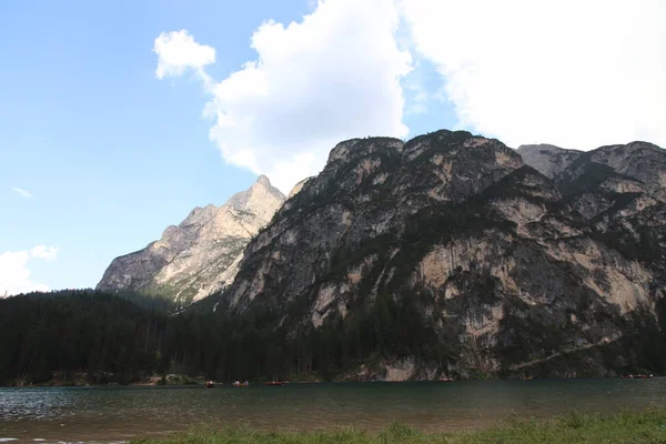 Lago Braies Verano Lago Natural Más Grande Dolomitas Tirol Del — Foto de Stock