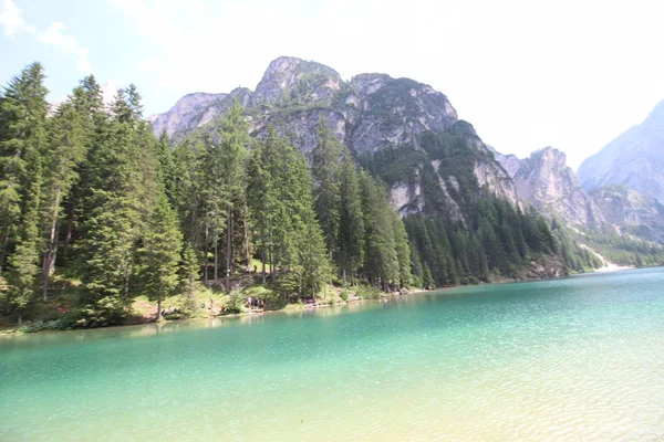 Braies Sjön Sommaren Största Naturliga Sjön Dolomiterna Sydtyrolen Italien Europa — Stockfoto