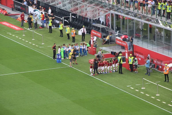 Milão Agosto Campeonato Italiano Série Milan Joga Estádio Meazza Contra — Fotografia de Stock