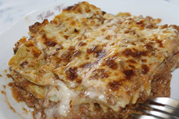 Lasagne Tradizionali Preparate Con Salsa Bolognese Manzo Macinata Salsa Bechamel — Foto Stock