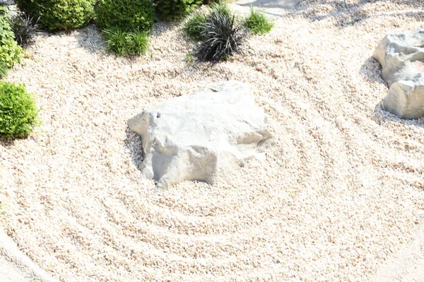 Zen Garden Pattern Sand Stone Top View Meditation Harmony — Stock Photo, Image