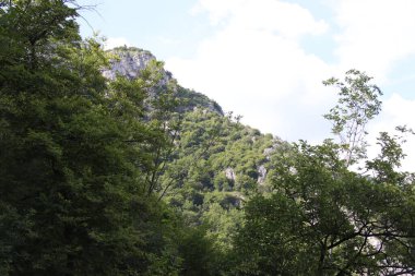 Yeşil dağlar ve açık mavi gökyüzü