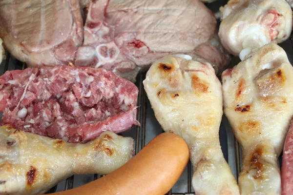 Gemischter Fleischgrill Mit Hühnchen Und Wurst Grill — Stockfoto