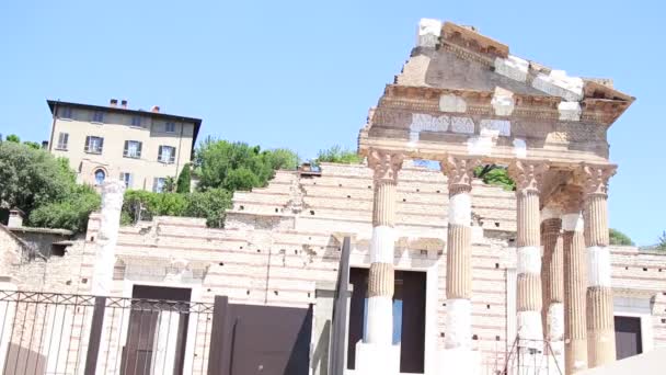 Ruïnes Van Romeinse Tempel Genaamd Capitolium Tempio Capitolino Brescia Italië — Stockvideo