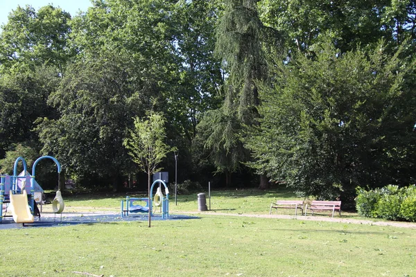 Sommerlandschaft Farbenfroher Sommerstadtpark Mit Sommergrünen Sommerbäumen Bei Sonnigem Wetter Sommer — Stockfoto