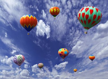 Gökyüzünde yüksek hava balonları 3d İllüstrasyon