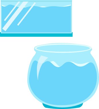   Balıklar için dikdörtgen ve yuvarlak akvaryum.