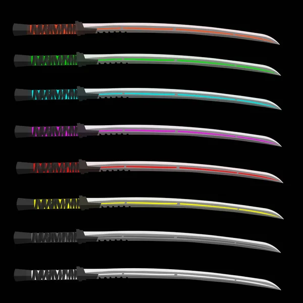 Une Collection Armes Samouraï Traditionnelles Fabriquées Différentes Couleurs Ainsi Que — Image vectorielle