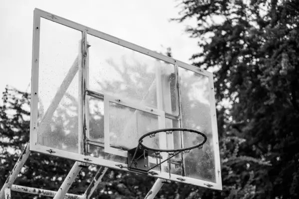 Black and white of Old basketball hoop — Stock Photo, Image