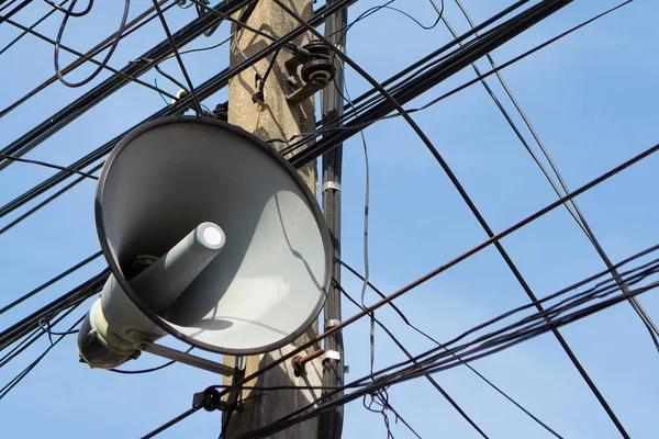 Speakers on the power poles — Stock Photo, Image