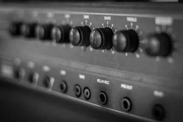 Selective Focus Black White Old Amplifier Close — Stock Photo, Image