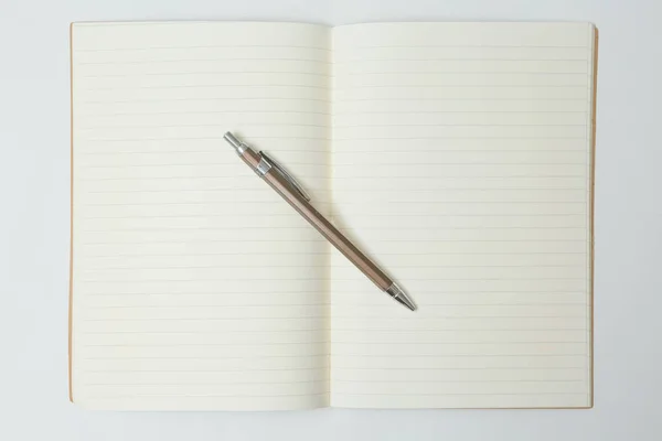 Top View Pen Notebook White Background — Stock Photo, Image