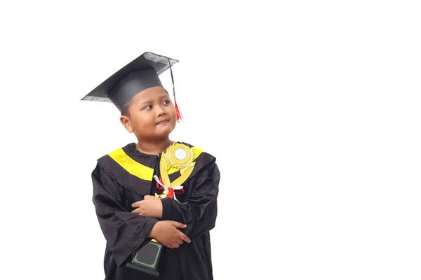 Portrait Asian Kindergarten Boy Feeling Happy Excited Wearing Simple Home — Stock Photo, Image