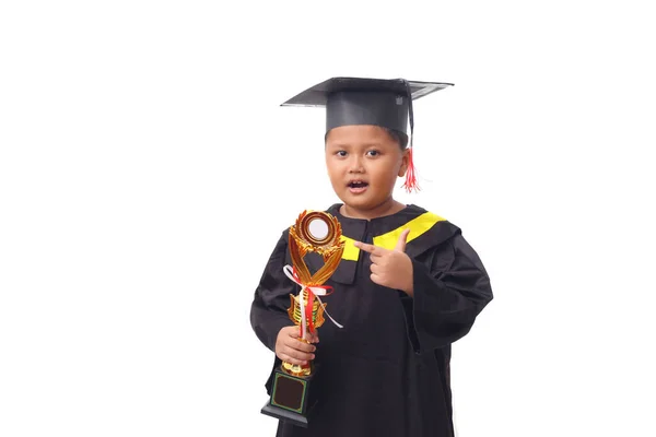 Portrait Asian Kindergarten Boy Feeling Happy Excited Wearing Simple Home — Stock Photo, Image