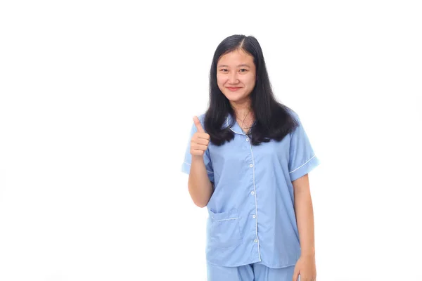 Teenager Asiatische Mädchen Über Isolierte Weiße Wand Mit Daumen Nach — Stockfoto