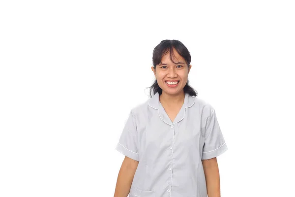 Portret Van Een Gelukkige Jonge Aziatische Vrouw Lachend Tegen Een — Stockfoto