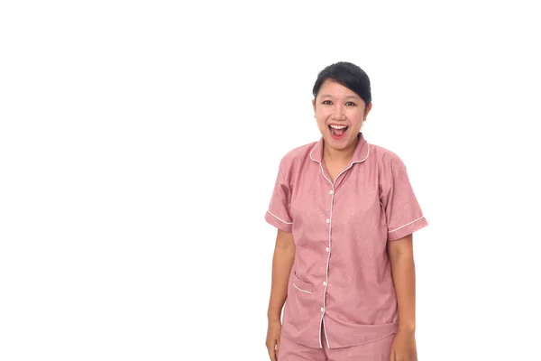 Menina Asiática Vestida Pijama Babá Rindo Isolado Sobre Fundo Branco — Fotografia de Stock