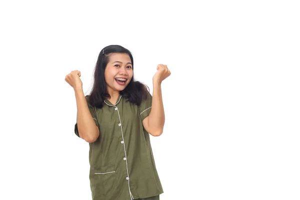 Retrato Meninas Asiáticas Felizes Enquanto Celebram Sua Vitória Sucesso Isolado — Fotografia de Stock