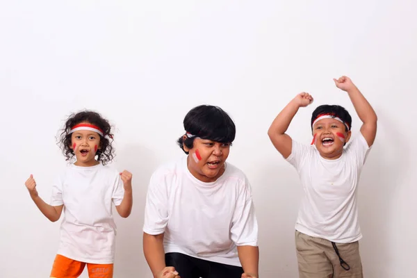 Los Niños Adorables Indonesia Celebran Día Independencia Indonesia Expresiones Alegres — Foto de Stock