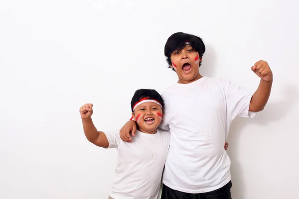 Los Niños Adorables Indonesia Celebran Día Independencia Indonesia Expresiones Alegres — Foto de Stock