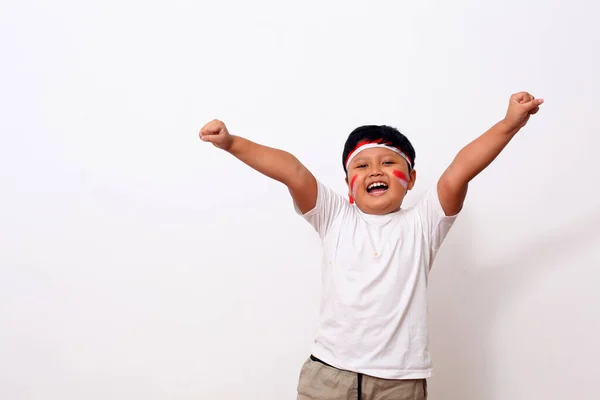 Приватні Діти Індонезії Відзначають День Незалежності Індонезії Веселі Вирази Одягнувши — стокове фото