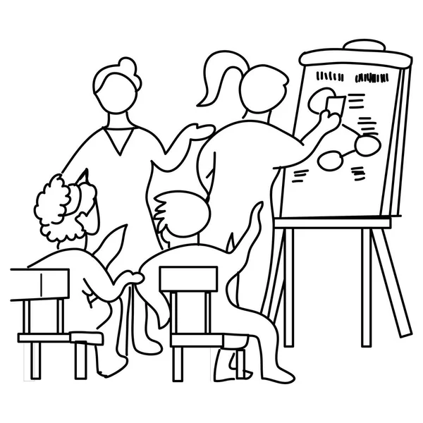 Hand Drawn Team Presenting Plan Vector Illustration — Stock Photo, Image