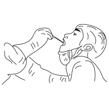 Elle çizilen biri covid-19 ya da coronavirüs hastalığı testinden geçiyor..